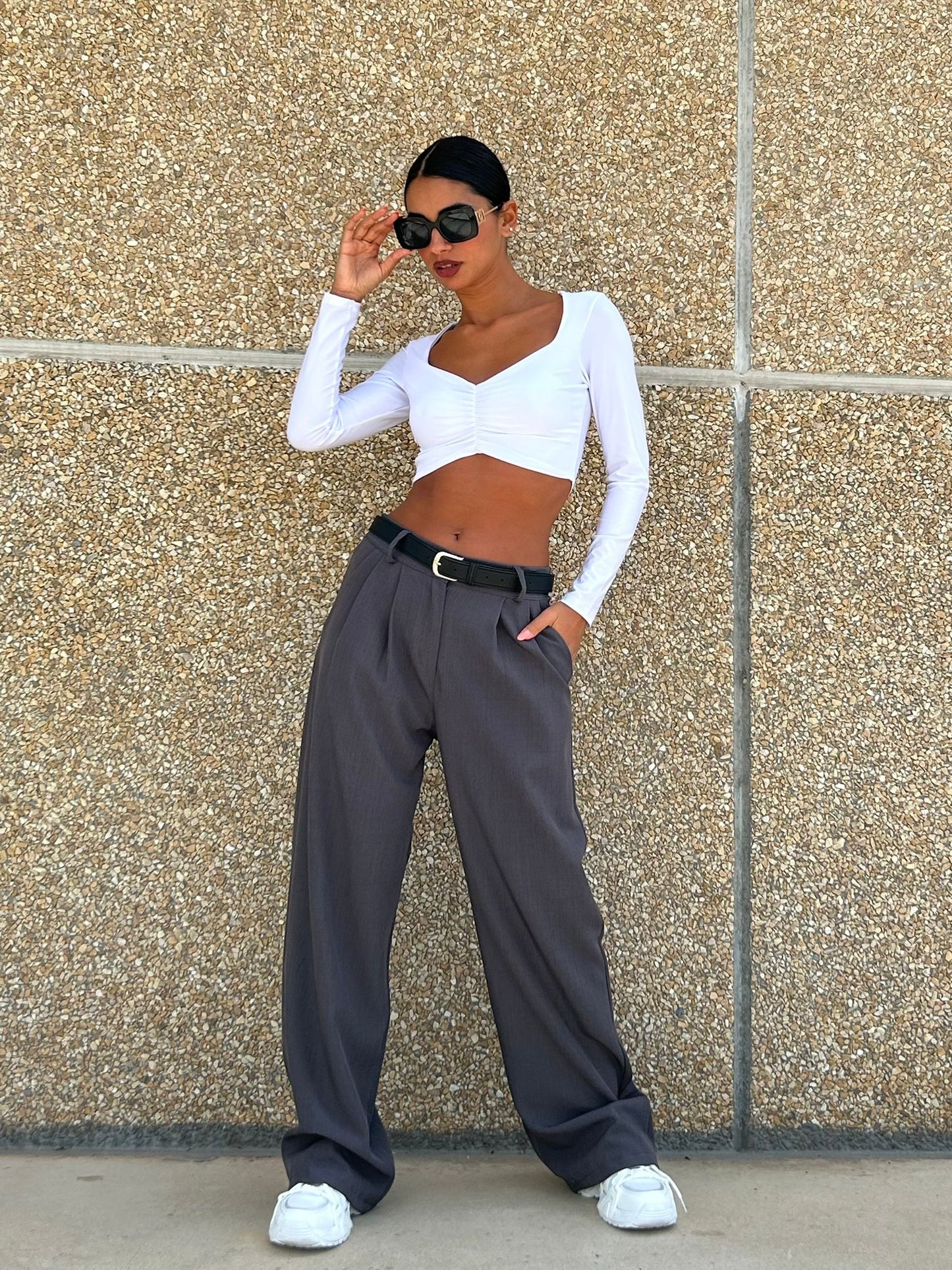 Francesca Pantalones De Cintura Alta y Pernera Ancha