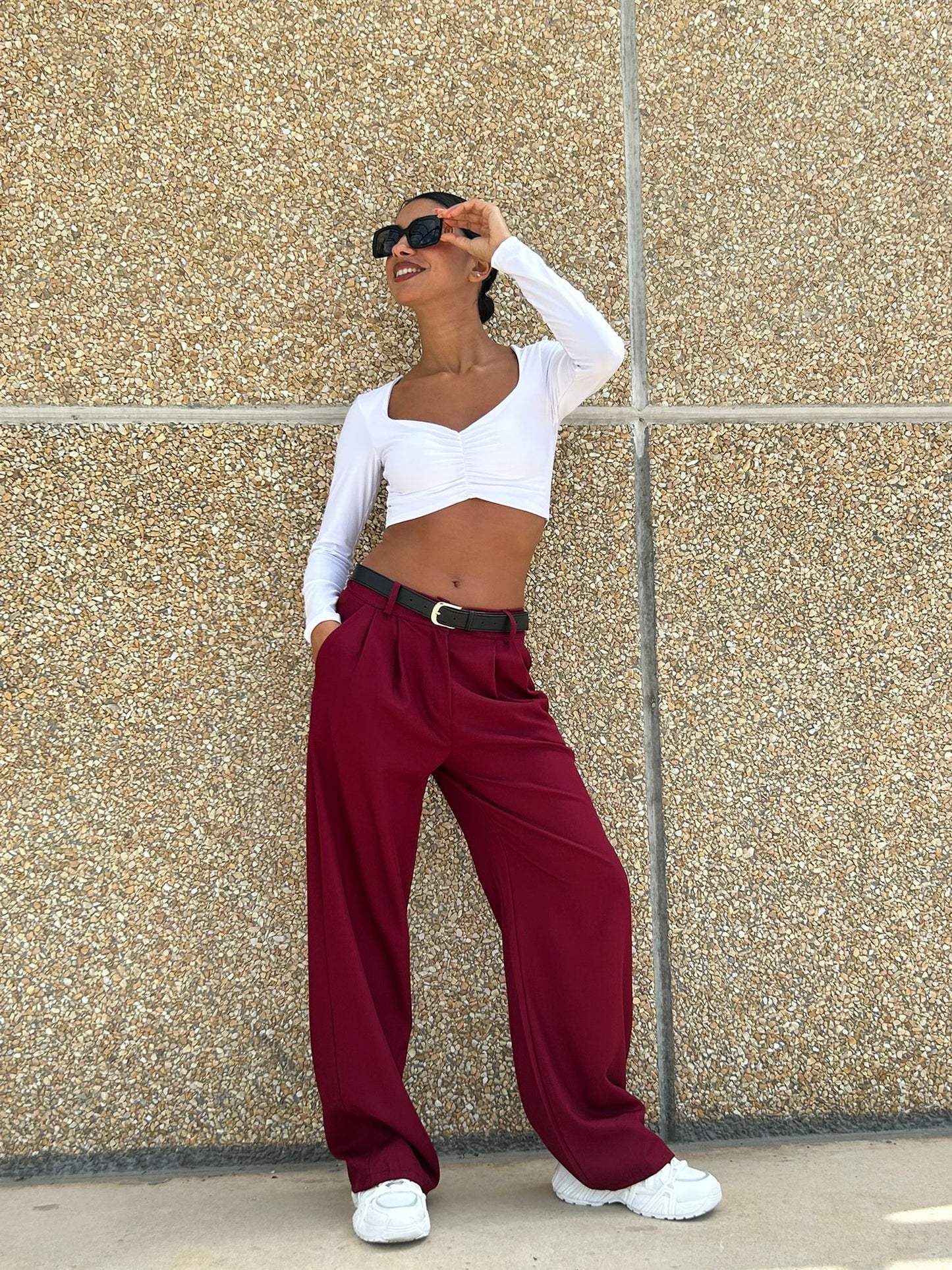 Francesca Pantalones De Cintura Alta y Pernera Ancha