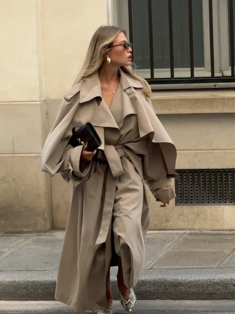 Trench Largo Con Cordones Para Mujer
