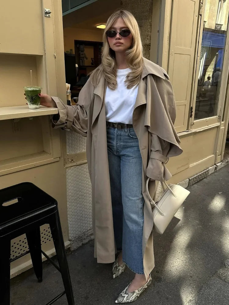 Trench Largo Con Cordones Para Mujer