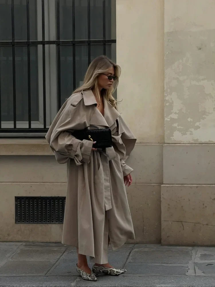 Trench Largo Con Cordones Para Mujer