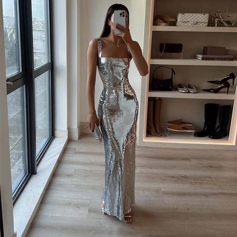 Vestido Plateado Brillante