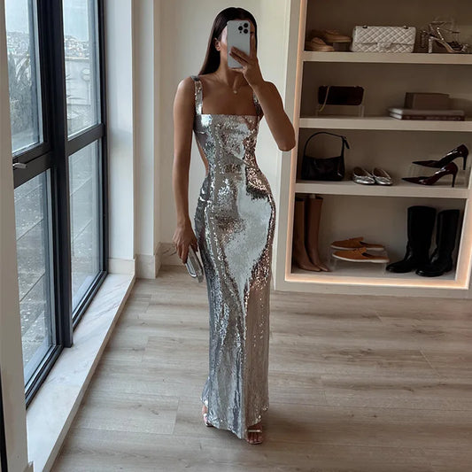 Vestido Plateado Brillante