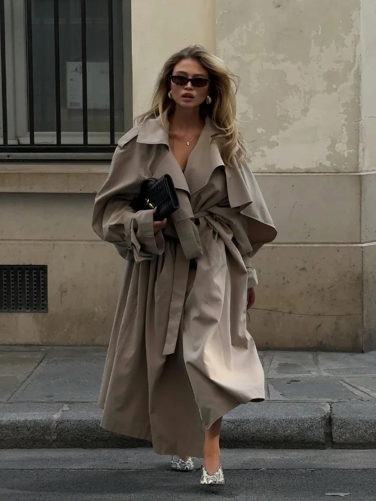 Trench Largo Con Cordones Para Mujer