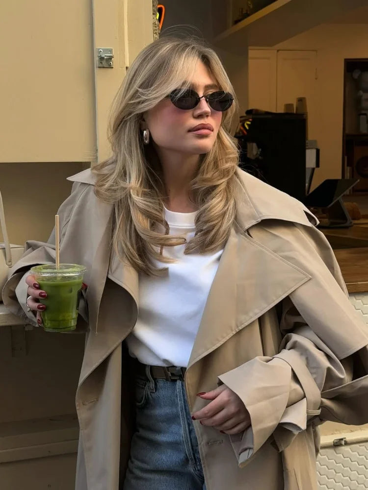 Trench Largo Con Cordones Para Mujer
