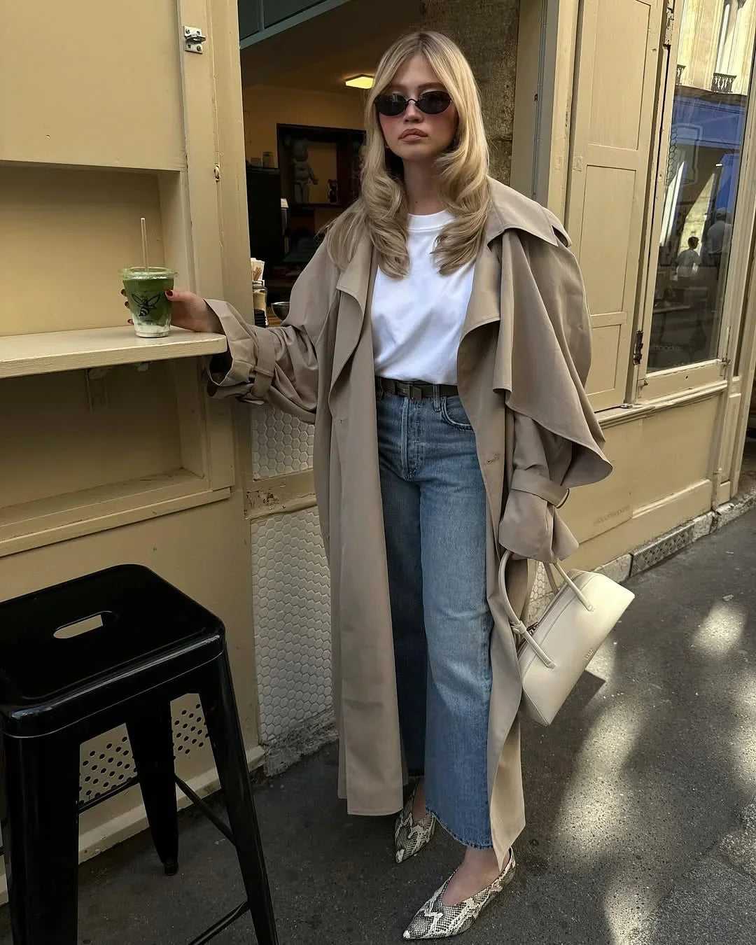 Trench Largo Con Cordones Para Mujer