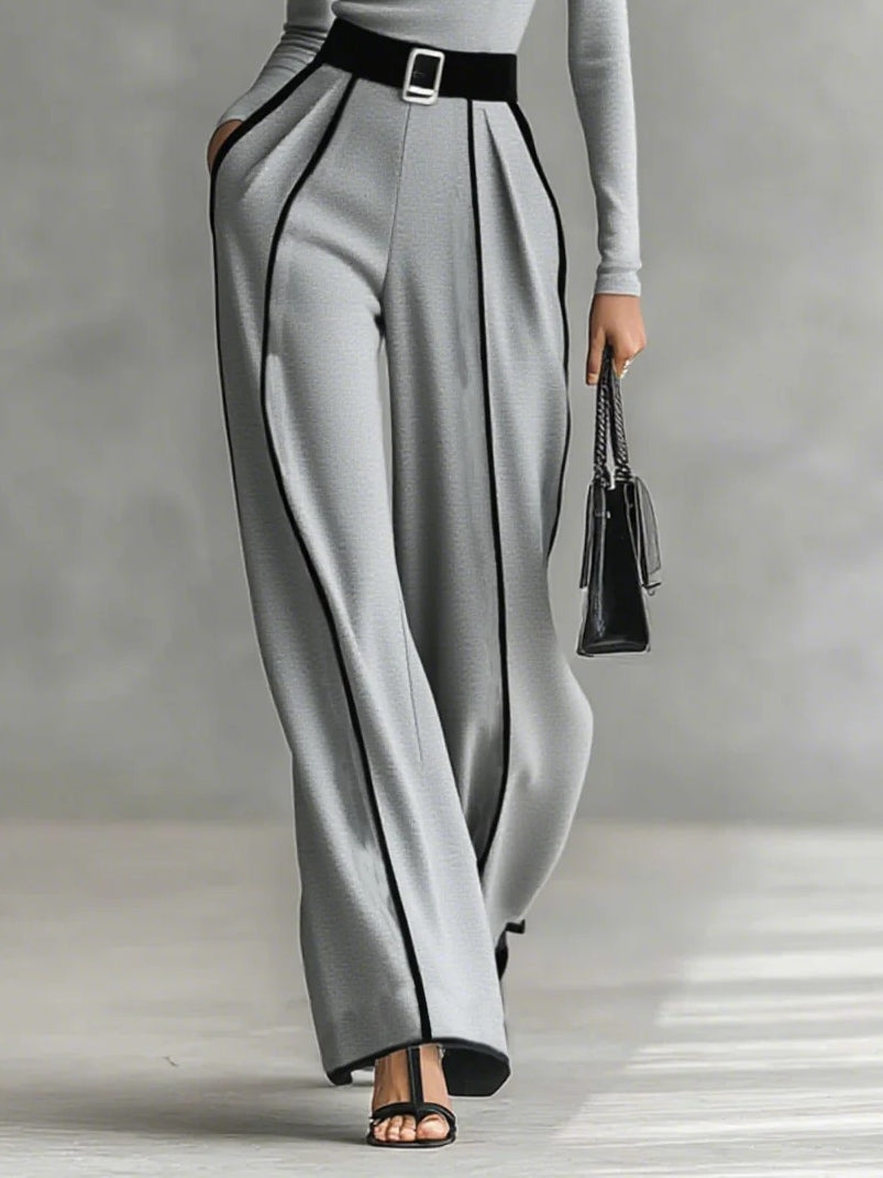 Katerina Conjunto De Jersey De Cuello Alto y Pantalones De Pierna Ancha