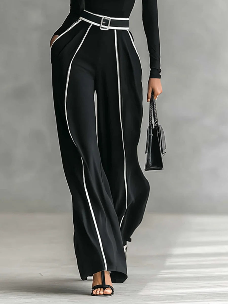 Katerina Conjunto De Jersey De Cuello Alto y Pantalones De Pierna Ancha