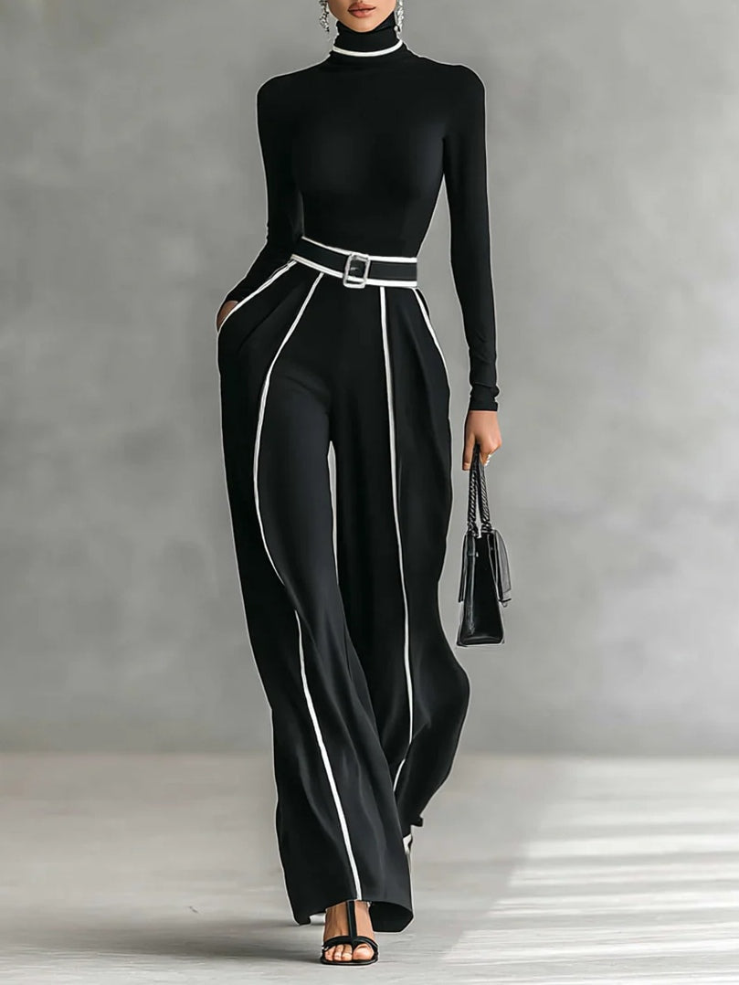 Katerina Conjunto De Jersey De Cuello Alto y Pantalones De Pierna Ancha