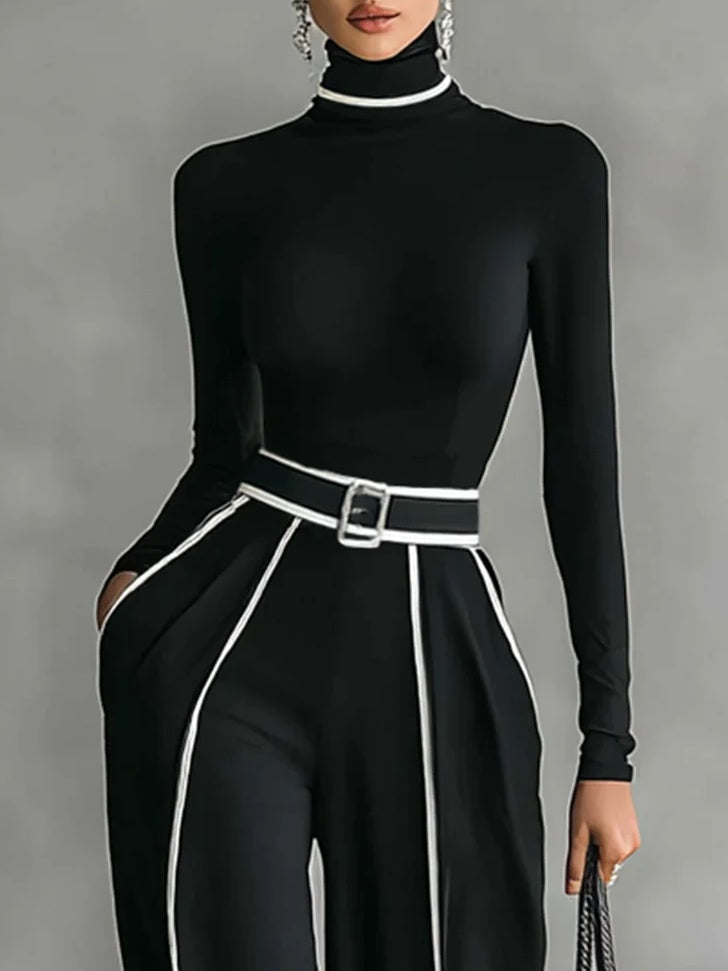 Katerina Conjunto De Jersey De Cuello Alto y Pantalones De Pierna Ancha