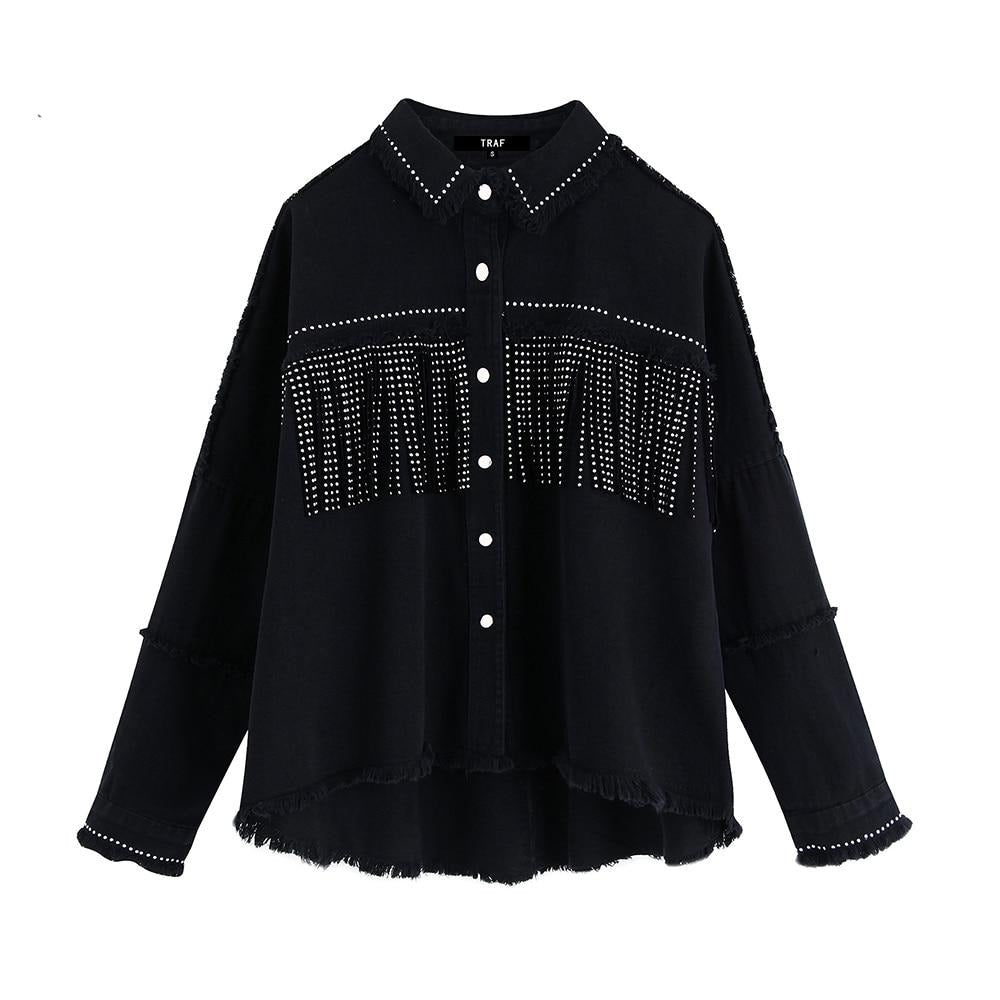 Chaqueta Vaquera Con Borlas y Abalorios