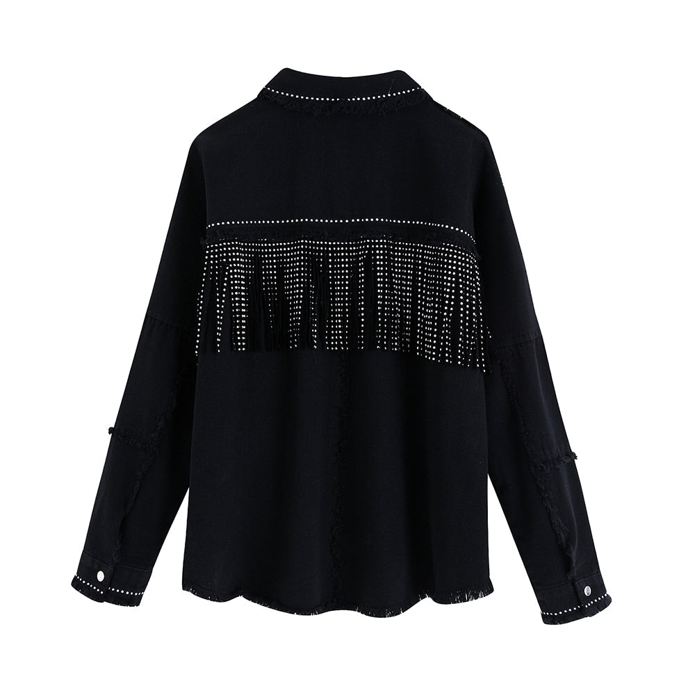 Chaqueta Vaquera Con Borlas y Abalorios